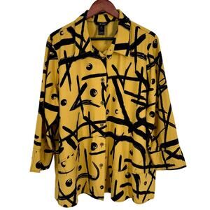 Ali Miles Plus Size 2X Mustard Yellow Wearable Art to Wear Blouse Shirt Top